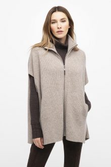 Rib Zip Mock Poncho - Kinross Cashmere