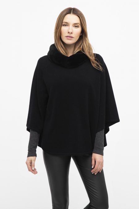 Fur Trim Poncho - Kinross Cashmere