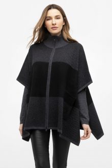 Jacquard Zip Mock Poncho - Kinross Cashmere