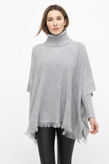 Fringe Trim Poncho - Kinross Cashmere