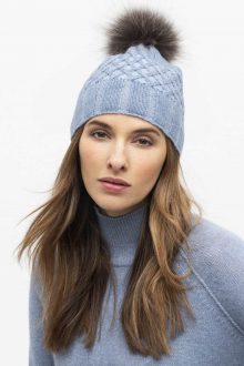 Fur Pom Plaited Cable Hat - Kinross Cashmere