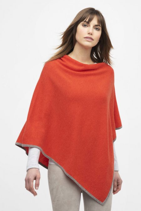 Contrast Trim Poncho - Kinross Cashmere