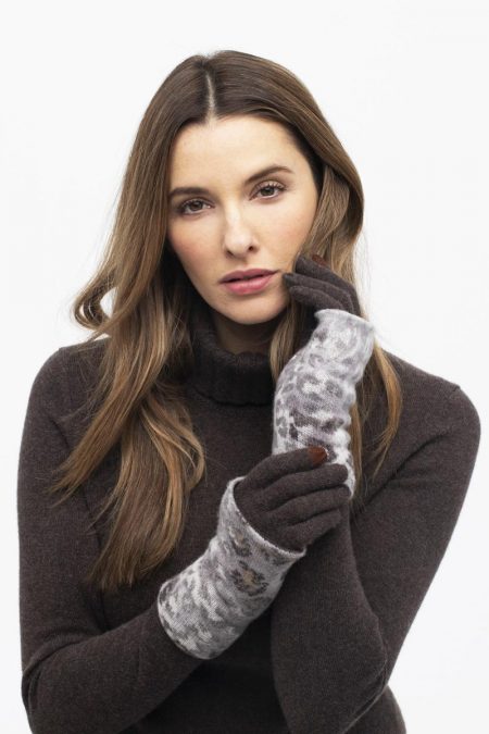 Leopard Trim Glove - Kinross Cashmere