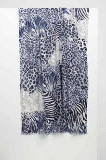 Mixed Animal Print Scarf - Navy - Kinross Cashmere