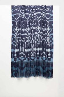 Framed Ikat Print Scarf - Navy - Kinross Cashmere