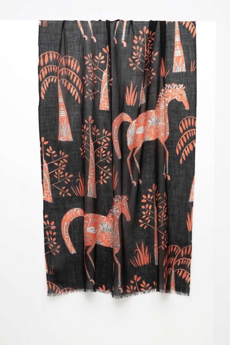 Folkloric Horse Print Scarf - Kinross Cashmere