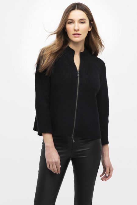 Crop Rib Zip Mock Cardigan - Kinross Cashmere