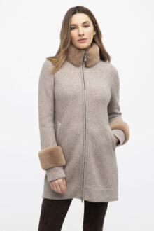 Faux Fur Trim Textured Cardigan - Kinross Cashmere