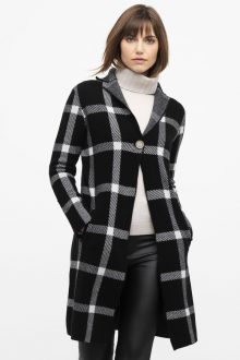 Dbl Knit Plaid Notch Collar Cardigan - Kinross Cashmere