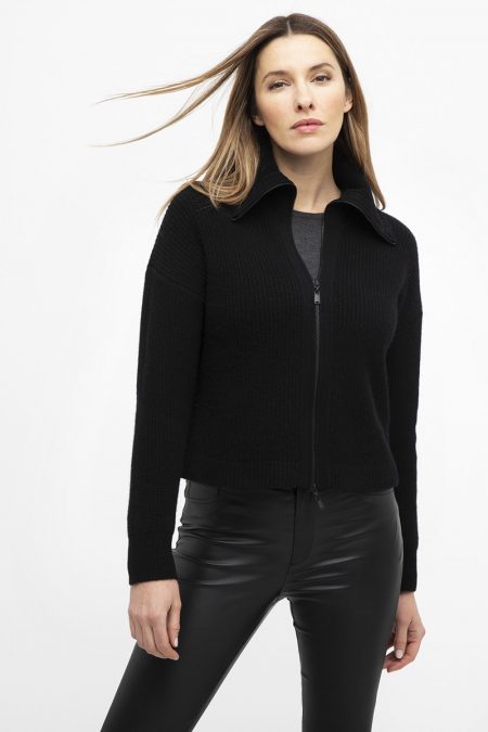 Crop Rib Zip Mock Cardigan - Kinross Cashmere