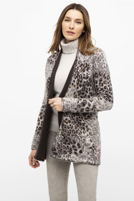 Leopard Reversible Cardigan - Kinross Cashmere