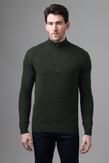 Suede Trim Qtr Zip Moc - Kinross Cashmere