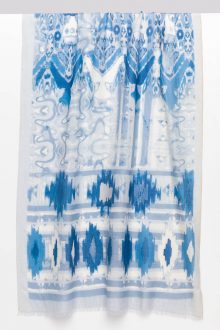 Filigree Ikat Print Scarf - Marine Multi - Kinross Cashmere