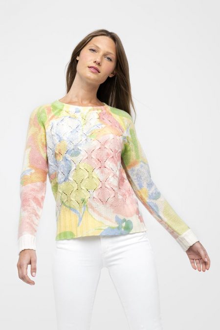 Bouquet Print Crew - Kinross Cashmere