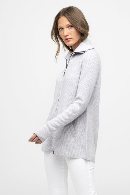 Rib Zip Cardi - Kinross Cashmere