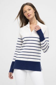 Stripe Qtr Zip Mock - Kinross Cashmere