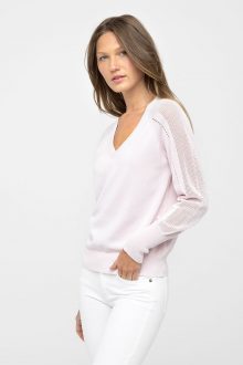 Pointelle Sleeve Vee - Kinross Cashmere