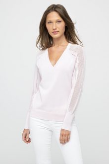 Pointelle Sleeve Vee - Kinross Cashmere