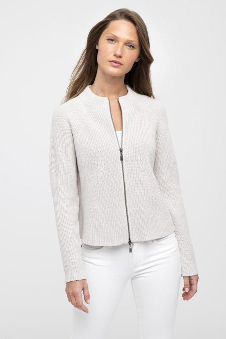 Rib Zip Mock Cardigan - Kinross Cashmere