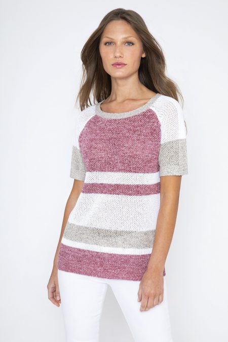 S/S Mesh Stripe Pullover - Kinross Cashmere