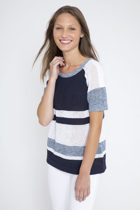 S/S Mesh Stripe Pullover - Kinross Cashmere