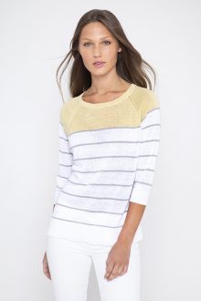 Raglan Stripe Crew - KInross Cashmere