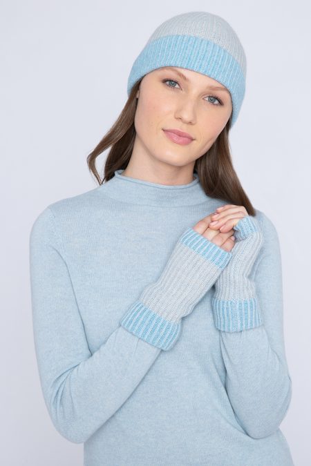 Plaited Colorblock Hat & Gloves - Kinross Cashmere