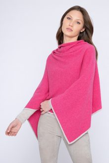 Contrast Trim Poncho - Kinross Cashmere