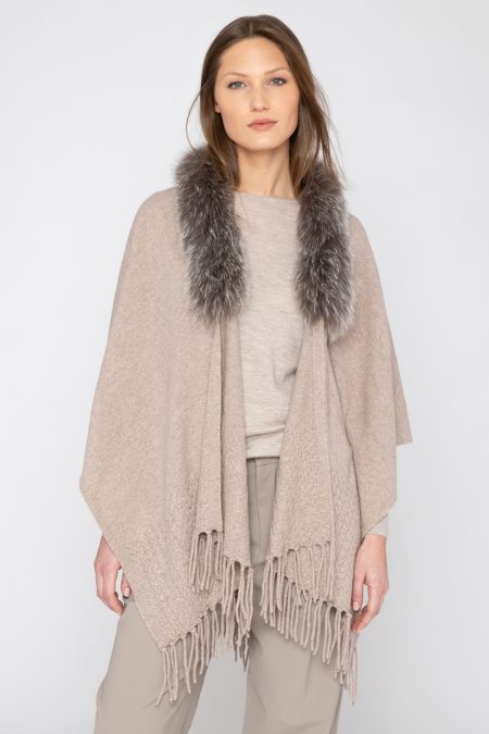 Fur Trim Ruana - Kinross Cashmere