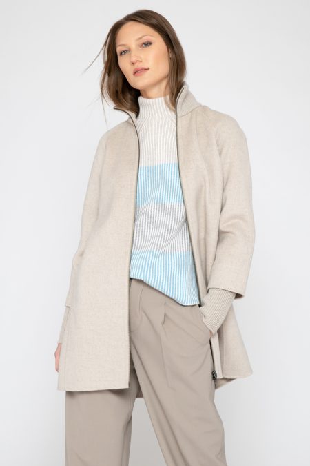 Rib Sleeve Zip Mock Coat - Kinross Cashmere