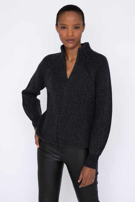 Plaited Zip Mock Cardigan - Kinross Cashmere