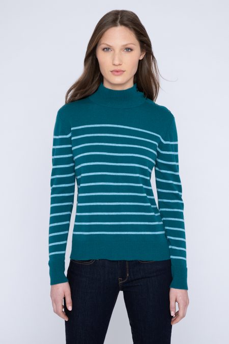 Stripe Button Mock - Kinross Cashmere