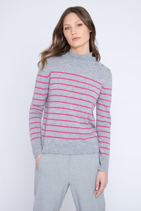 Stripe Button Mock - Kinross Cashmere