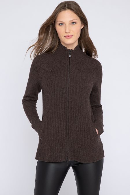 Rib Zip Mock Swing Cardi - Kinross Cashmere