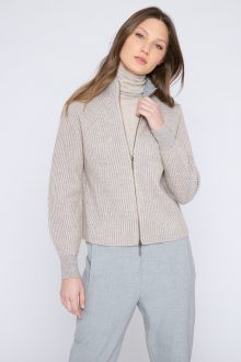 Plaited Zip Mock Cardigan - Kinross Cashmere