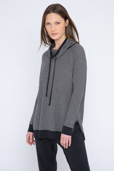 Micro Stripe Drawstring Funnel - Kinross Cashmere