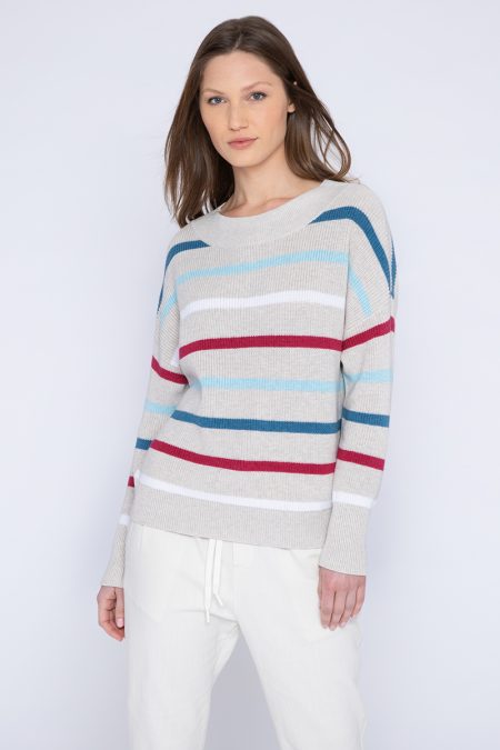 Rib Stripe Pullover - Kinross Cashmere