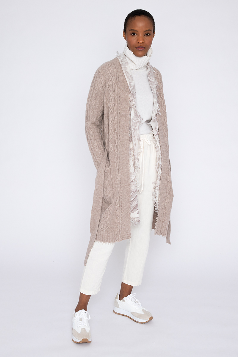 Fringe Cable Cardigan - Kinross Cashmere