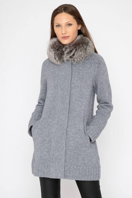 Fur Collar Swing Cardigan - Kinross Cashmere