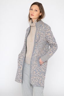 Leopard Zip Mock Cardigan - Kinross Cashmere