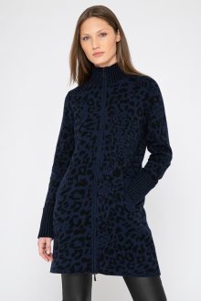 Leopard Zip Mock Cardigan - Kinross Cashmere