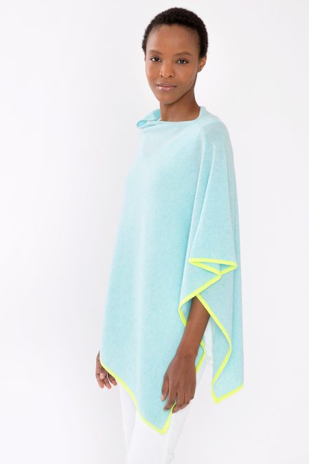 Contrast Trim Poncho - Kinross Cashmere