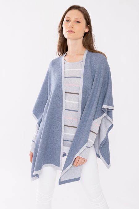 Reversible Contrast Trim Ruana - Kinross Cashmere