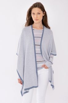 Reversible Contrast Trim Ruana - Kinross Cashmere