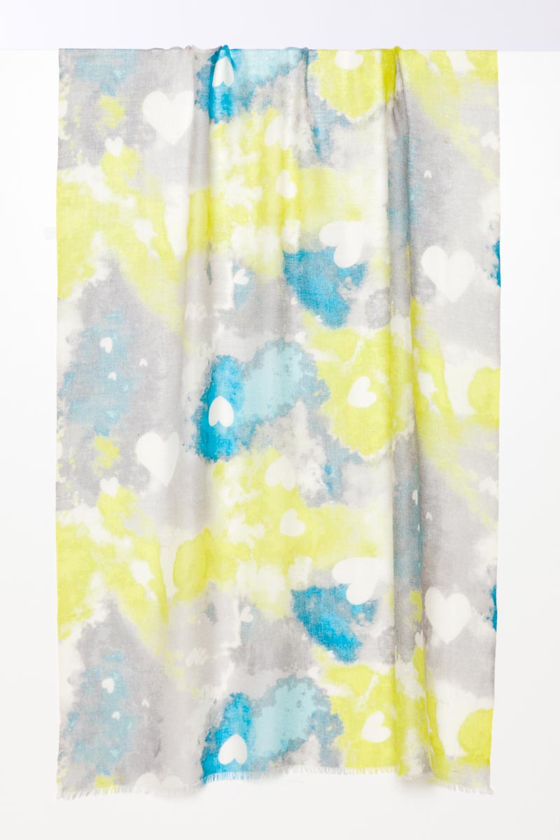 Heart Print Scarf - Neon - Kinross Cashmere