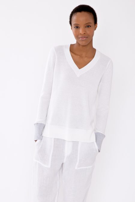 Contrast Cuff Thermal Vee - Kinross Cashmere