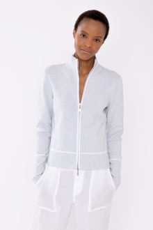 Tipped Zip Mock Cardigan - Kinross Cashmere