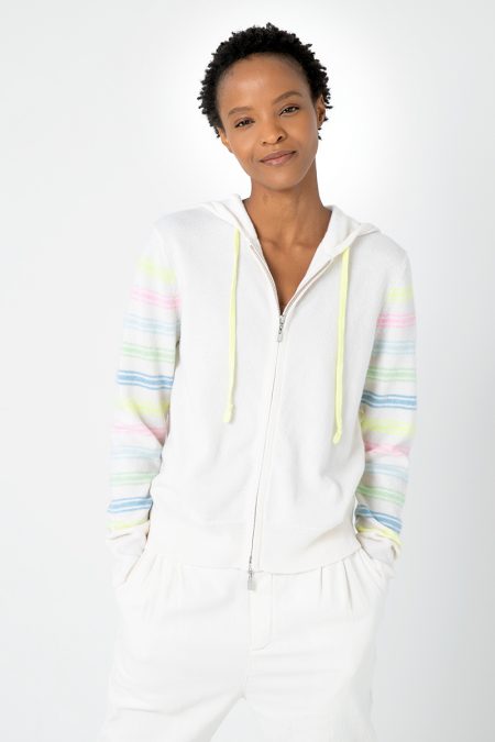 Stripe Sleeve Zip Hoodie - Kinross Cashmere