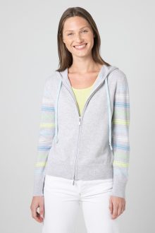 Stripe Sleeve Zip Hoodie - Kinross Cashmere