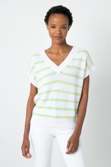 Stripe Cap Sleeve Vee - Kinross Cashmere